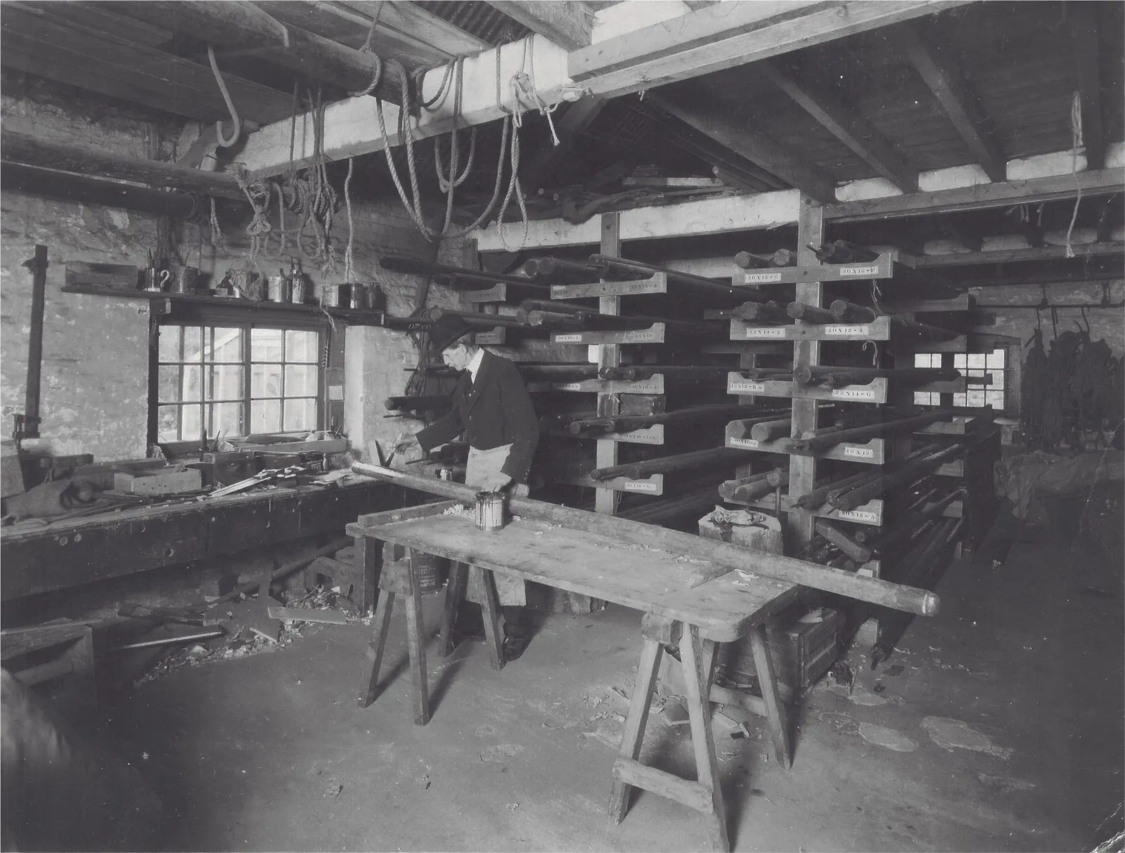 Archive photograph of the tent workshop