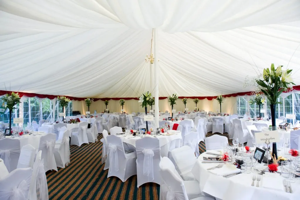 Formal dinner with white chair covers