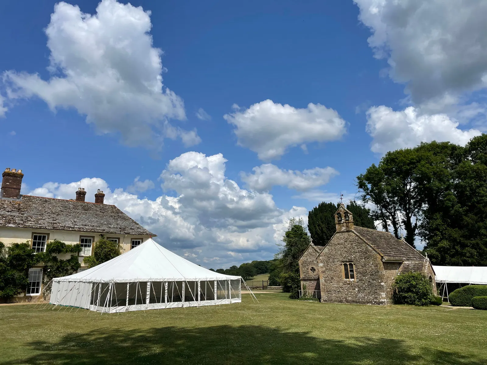 Marquee next to a village church